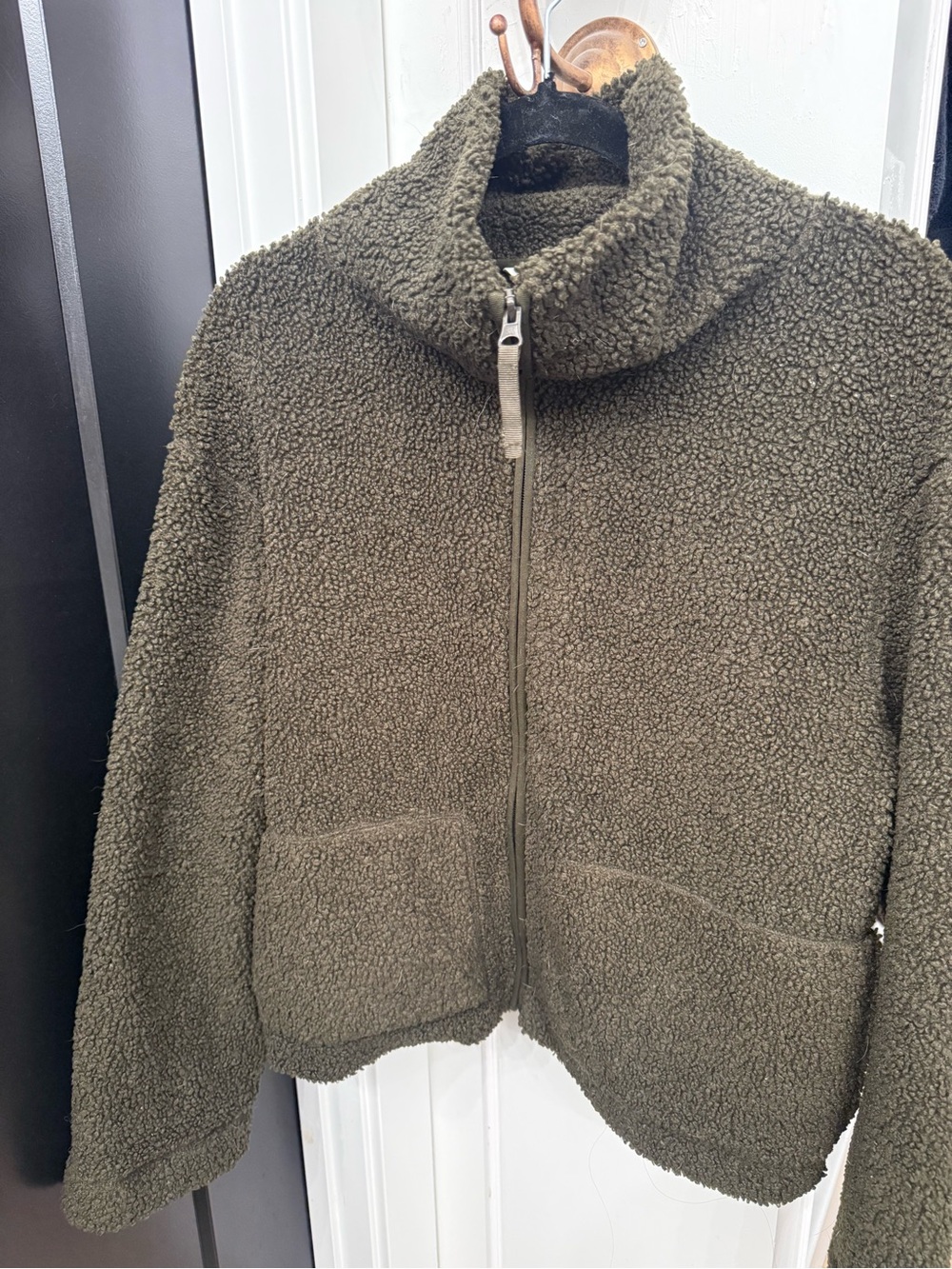 H&M Olive Green Teddy Sherpa Zip Jacket